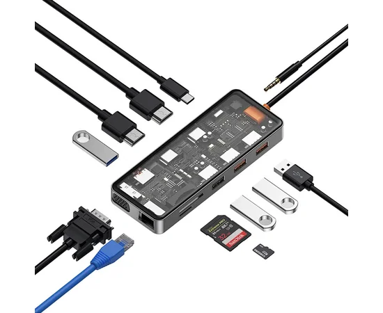 Перехідник HUB WIWU Cyber hub CB012 12 in 1 Grey