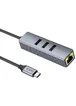 Переходник HUB Hoco HB34 Easy link Type-C Gigabit network adapter (Type-C to USB3.0*3+RJ45) Metal gray