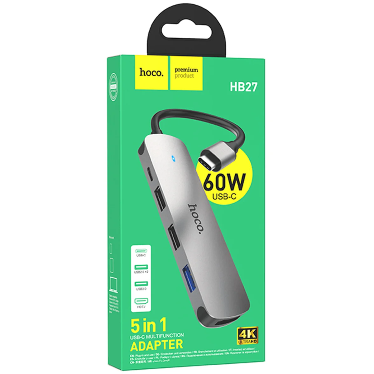 Переходник HUB Hoco HB27 10-Port (Type-C to HDTV+USB3.0+PD+2xUSB2.0) Metal gray