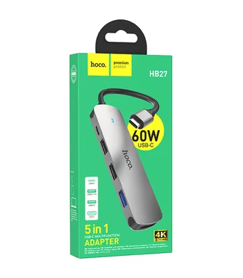 Переходник HUB Hoco HB27 10-Port (Type-C to HDTV+USB3.0+PD+2xUSB2.0) Metal gray