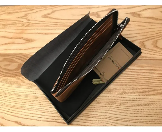 Стильный кожаный клатч Qialino со змейкой 2 отделения (5,5") Светло-коричневый