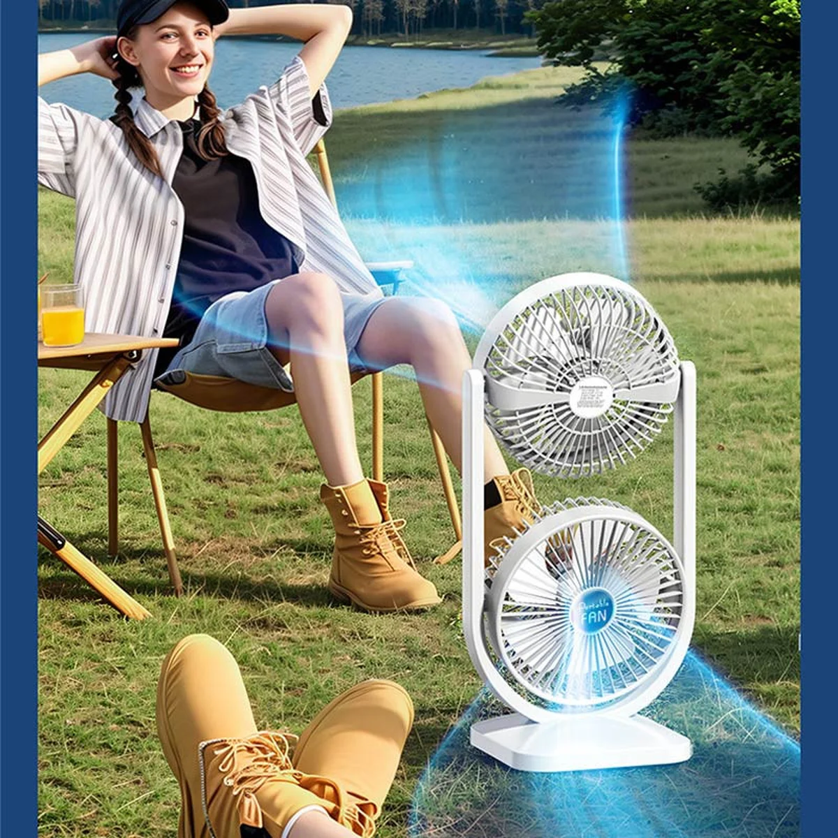 Настольный вентилятор Double head с регулировкой угла наклона 3000 mAh White