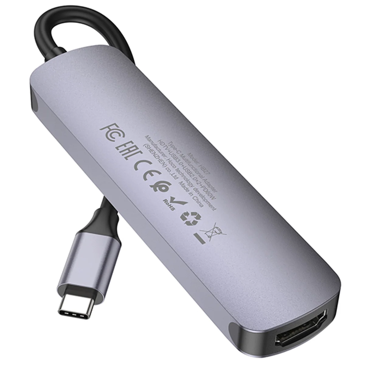 Переходник HUB Hoco HB27 10-Port (Type-C to HDTV+USB3.0+PD+2xUSB2.0) Metal gray