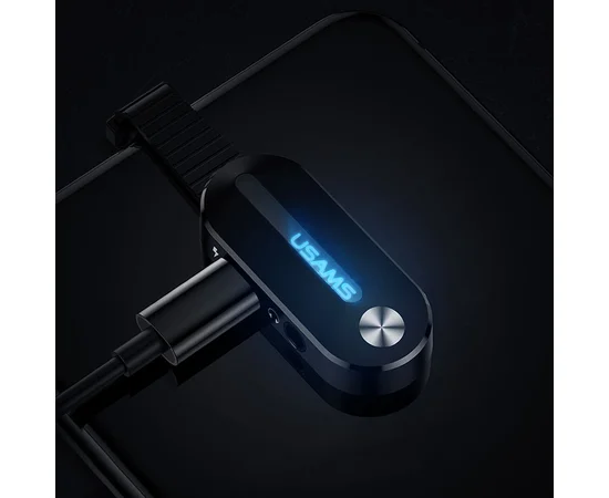 Переходник Usams US-SJ358 AU10 Lightning to 3.5mm + Lightning, LED light Черный