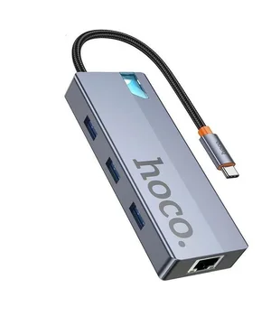 Переходник HUB Hoco HB51 Wow 6in1 (Type-C to HDTV+RJ45+PD+3xUSB3.0) Deep space gray