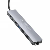 Переходник HUB Hoco DUP09 (Type-C to HDMI+USB 3.0+USB 2.0+2xType-C+SD/TF) Silver