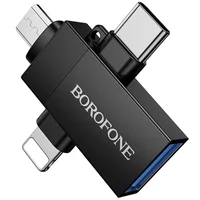 Переходник Borofone BV26D 3in1 Lightning male/Type-C male/Micro male to USB2.0 female Black