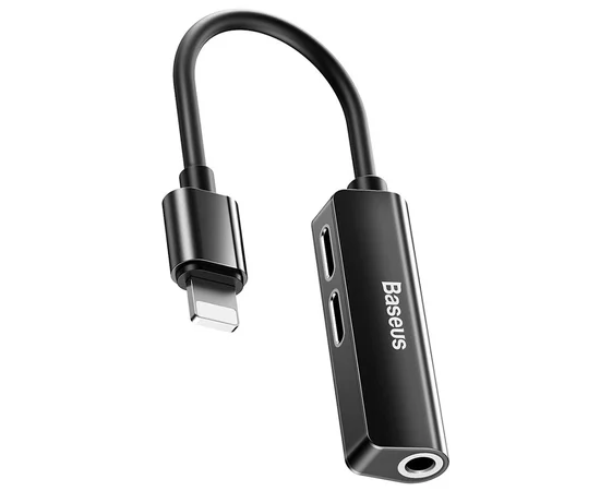 Переходник Baseus 3-in-1 Lightning Male to Dual Lightning & 3.5mm Female Adapter L52 (CALL52-0) Black