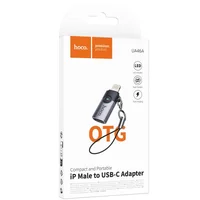 Переходник Hoco UA46A Lightning Male to Type-C Female Metal gray