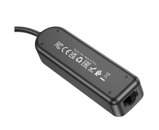 Переходник Borofone DH6 Erudite 4in1 Gigabit Ethernet (USB to USB3.0*3+RJ45) (0.2m) Black