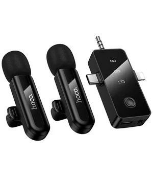 Петличный беспроводной микрофон Hoco L20C Fair dual-mic 3in1 (Lightning/Type-C/3.5) Black