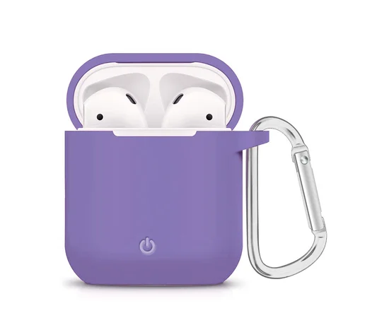 Силиконовый футляр с карабином для наушников AirPods Сиреневый / Light purple