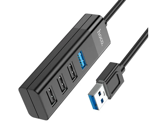 Переходник Hoco HB25 Easy mix 4in1 (USB to USB3.0+USB2.0*3) Черный