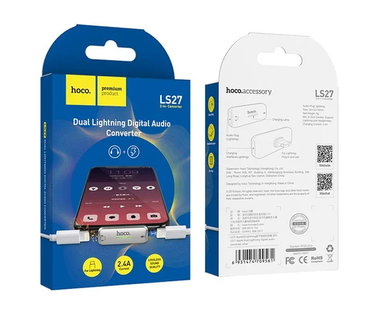 Переходник Hoco LS27 Dual Lightning Стальной