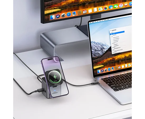 Перехідник HUB Hoco HB49 Effortless 9in1 100W із БЗУ Metal gray