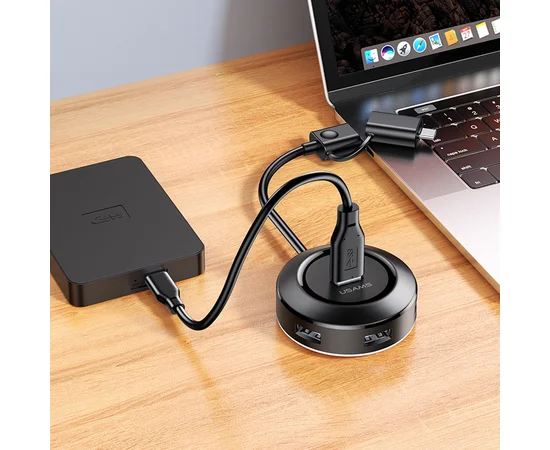 Адаптер USAMS US-SJ416 4 USB HUB Smart Adapter USB3.0+Type-C3.0 Черный