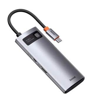 Перехідник HUB Baseus Metal Gleam Series 5-in-1 Type-C (CAHUB-CX) Gray