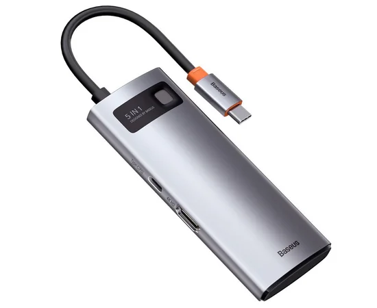 Перехідник HUB Baseus Metal Gleam Series 5-in-1 Type-C (CAHUB-CX) Gray