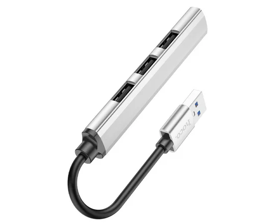 Переходник Hoco HB26 4in1 (USB to USB3.0+USB2.0*3) Silver