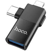 Переходник Hoco UA17 2in1 Lightning Male/Type-C Male to USB female Black
