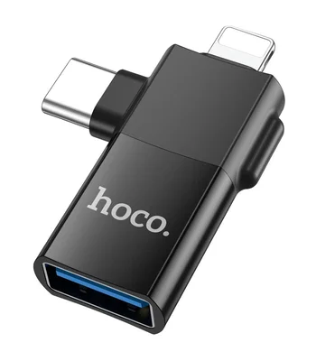 Перехідник Hoco UA17 2in1 Lightning Male/Type-C Male to USB female Black