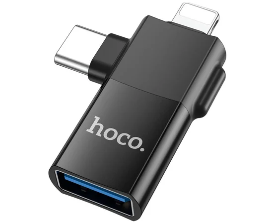Переходник Hoco UA17 2in1 Lightning Male/Type-C Male to USB female Black