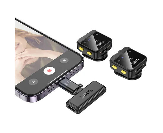 Петличный беспроводной микрофон Hoco L17 Dual-mic magnetic (Lightning/Type-C) Black