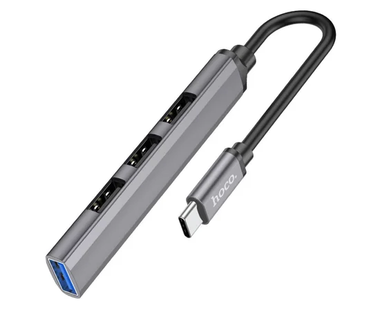 Переходник Hoco HB26 4in1 (Type-C to USB3.0+USB2.0*3) Metal gray