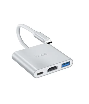 Перехідник HUB Hoco HB14 Type-C to USB3.0+HDMI+PD Сталевий