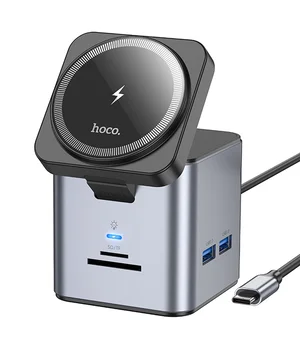 Перехідник HUB Hoco HB49 Effortless 9in1 100W із БЗУ Metal gray