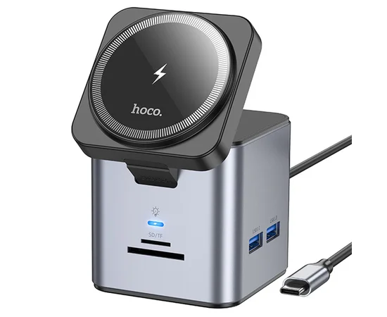 Перехідник HUB Hoco HB49 Effortless 9in1 100W із БЗУ Metal gray
