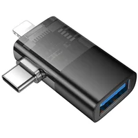 Переходник Hoco UA36E Combo 2-in-1 (Type-C/Lightning to USB2.0) Black
