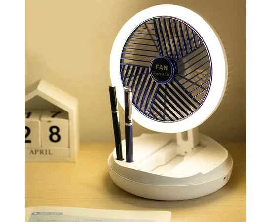 Настільний складаний вентилятор Folding Fan 2in1 with Night Light White