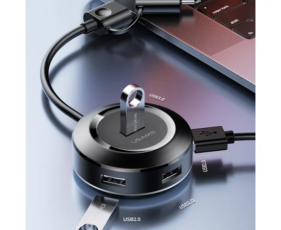 Адаптер USAMS US-SJ416 4 USB HUB Smart Adapter USB3.0+Type-C3.0 Черный