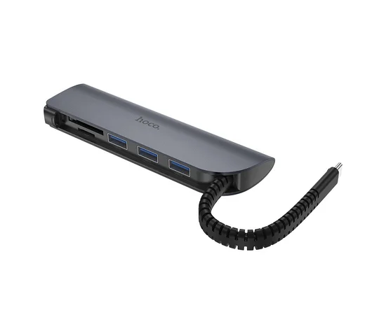 Переходник HUB Hoco HB17 Type-C to USB3.0*3+SD+TF Серый