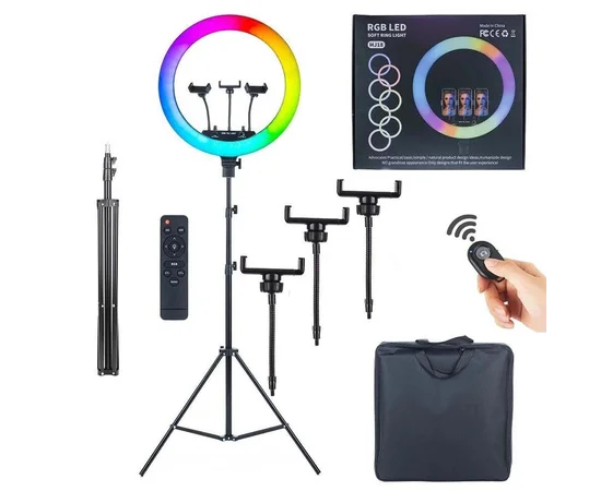 Кольцевая LED лампа RGB MJ-18, 436 диодов, 45 см (с сумкой) Черный