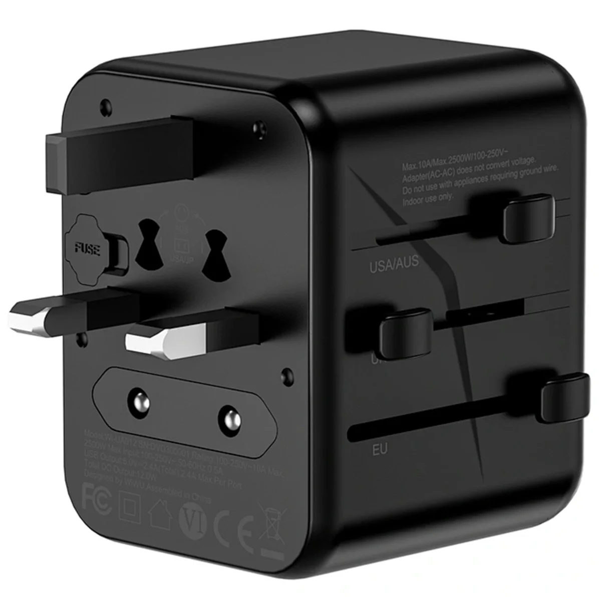 Сетевой универсальный переходник WIWU UA012 Warrior 12W + 1USB-A/1C Black