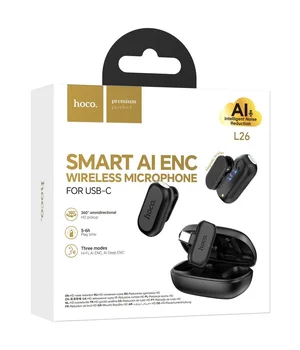 Петличный беспроводной микрофон Hoco L26 Dual-mic Smart AI (Type-C) Black