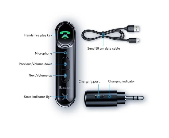 Адаптер Baseus AUX Qiyin Car Bluetooth Receiver (WXQY) Черный
