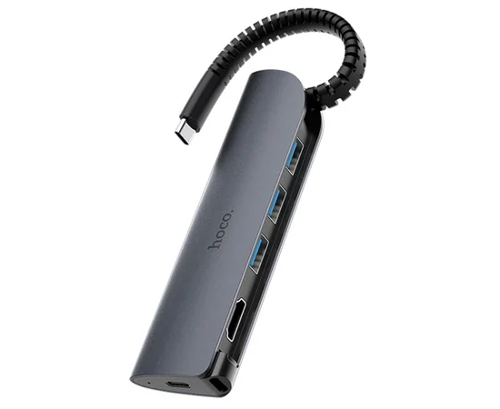 Переходник HUB Hoco HB13 Type-C Серый