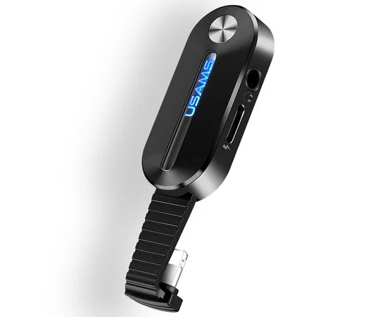 Переходник Usams US-SJ358 AU10 Lightning to 3.5mm + Lightning, LED light Черный
