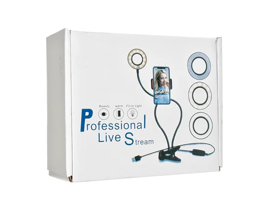 Кольцевая лампа LiveStream 9см с держателем, на прищепке Черный