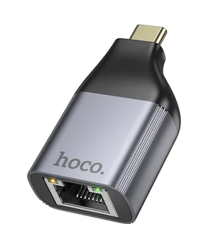 Перехідник Hoco UA35 Type-C to RJ45 Metal grey
