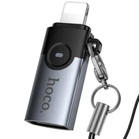 Переходник Hoco UA46A Lightning Male to Type-C Female Metal gray