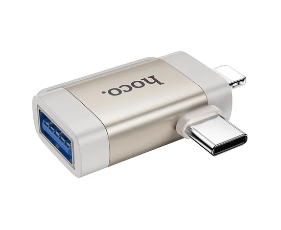 Переходник Hoco UA31F OTG 2in1 Lightning male/Type-C male to USB female Gray