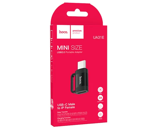 Переходник Hoco UA31E OTG Type-C male to Lightning female Black