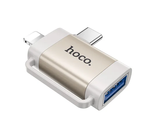Переходник Hoco UA31F OTG 2in1 Lightning male/Type-C male to USB female Gray