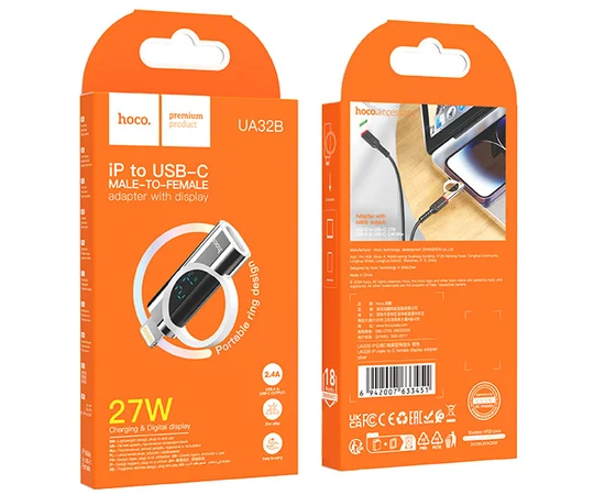 Переходник Hoco UA32B Lightning male to Type-C female display adapter Silver