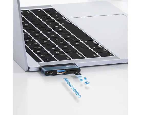Переходник HUB Usams US-SJ491 Type-C Mini Hub (Type-C + USB + Micro SD) Темно-серый
