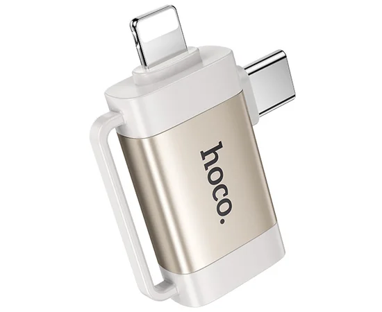 Переходник Hoco UA31F OTG 2in1 Lightning male/Type-C male to USB female Gray